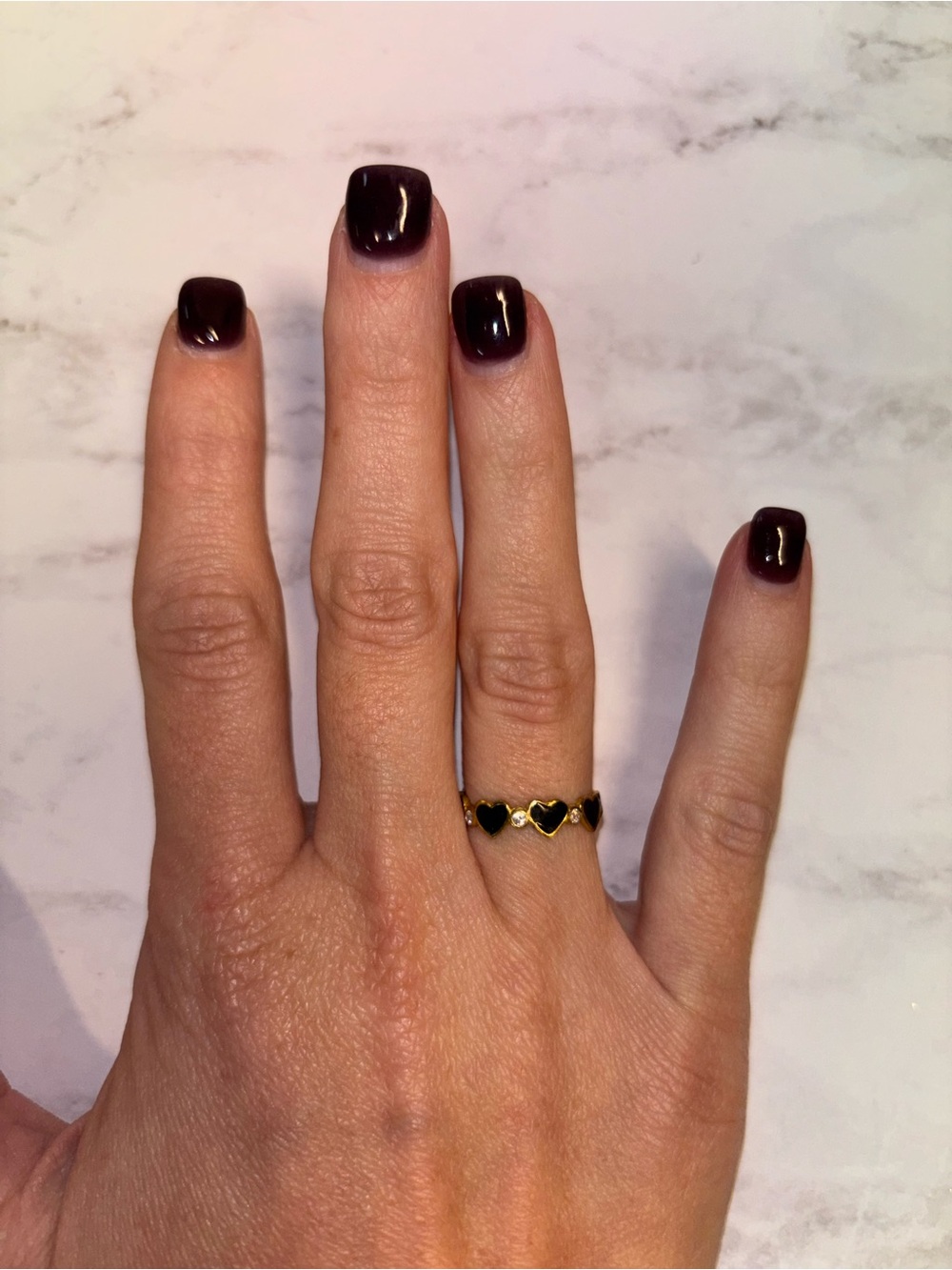 Pura Vida Gold Heart Ring with Black Hearts